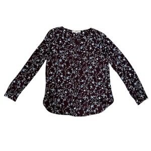 LOFT Floral‎ Blouse Long Sleeve Casual Top Dark Academia Cottagecore Size S